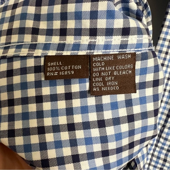 J McLaughlin Trim Fit Blue Black White Plaid Mens Button Up size medium - Picture 5 of 6